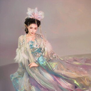 改良重工刺绣汉元素汉服套装女超仙国风云肩大袖衫诃子裙仙女飞天