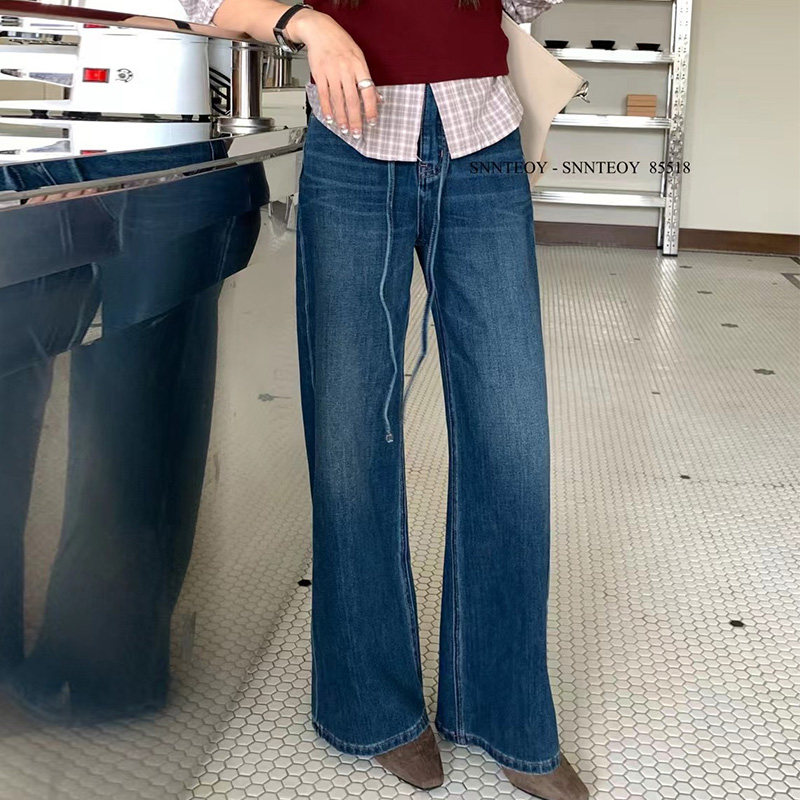 代嘉儿窄版阔腿牛仔裤拖地裤女