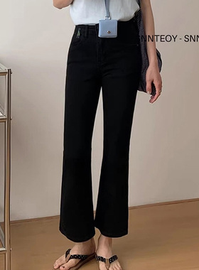 代嘉儿daiclaire森调88335春季高腰黑色牛仔裤弹力显瘦九分微喇裤