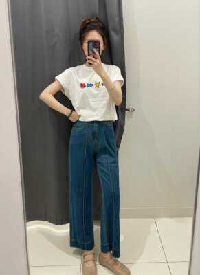 高腰深蓝阔腿裤宽松九分夏季新款