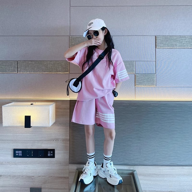 女童夏装套装2025新款儿童夏款时髦洋气网红中大童休闲运动短袖服
