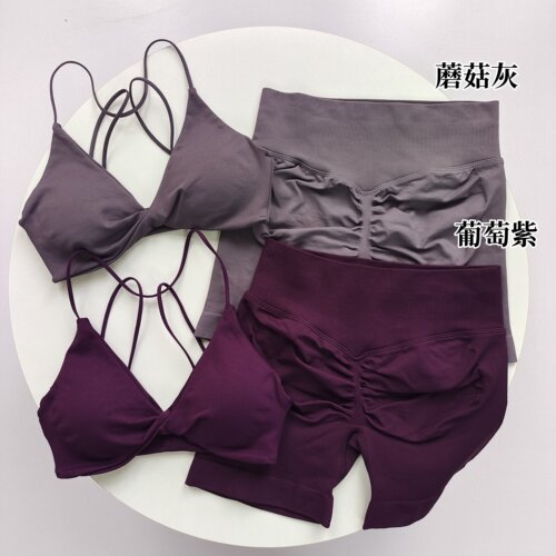 瑜伽文胸女扭结性感美背吊带运动上衣运动提臀高腰短裤健身套装