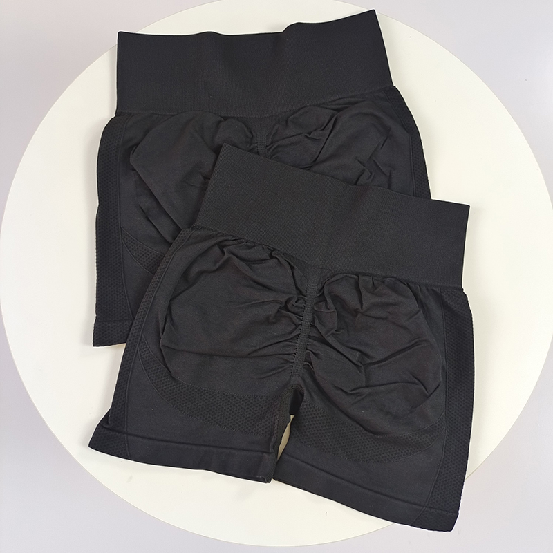 无缝提花健身裤三分提臀高腰透气