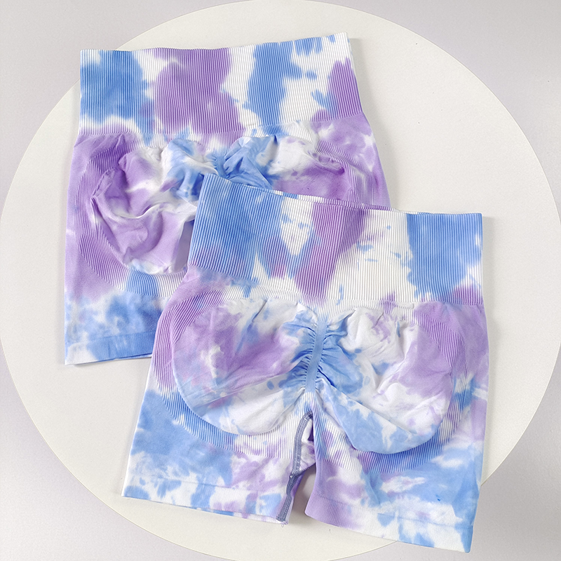 扎染健身裤提臀三分裤紧身高腰