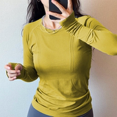 健身长袖 无缝针织高弹瑜伽T恤拇指扣运动罩衫 上衣女 经典 大牌同款