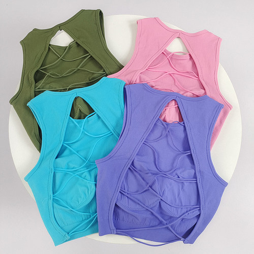 固定罩杯瑜伽背心交叉绑带健身服