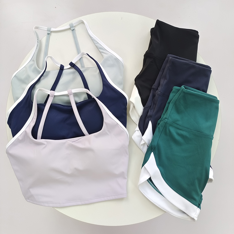 夏季瑜伽服套装女拼色工字运动背心短裤健身普拉提两件套2025新款