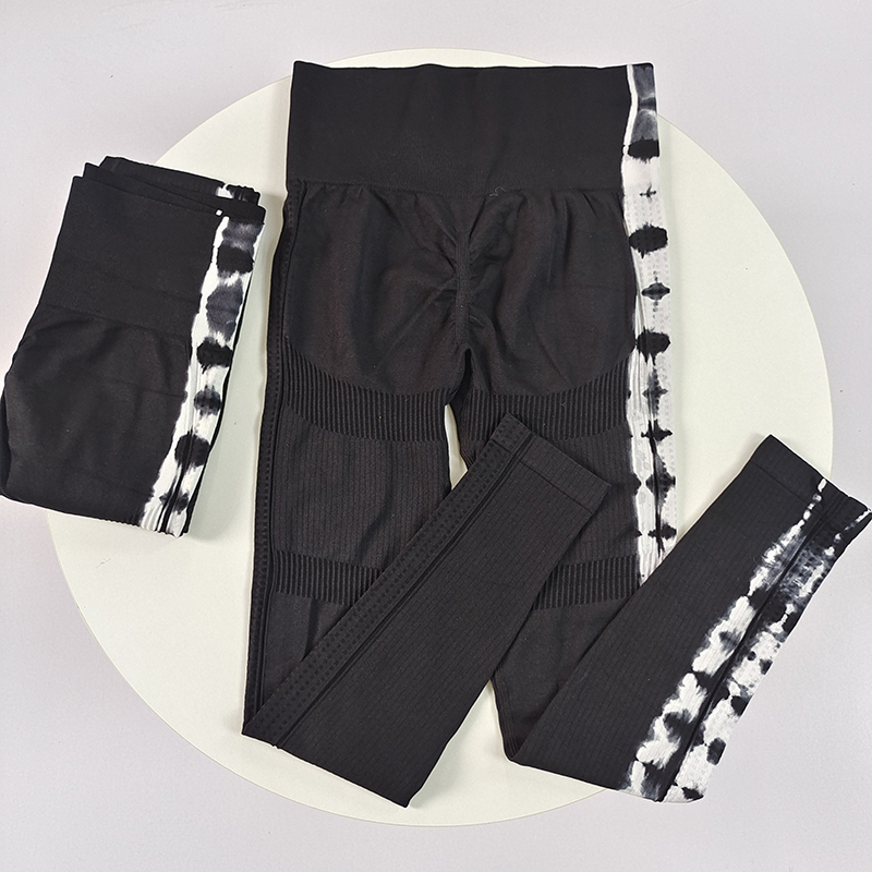 紧身高腰提臀黑白扎染健身裤透气