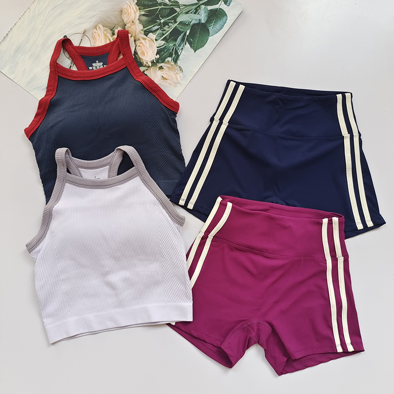 运动文胸带胸垫防震跑步内衣外穿一体式复古工字背心瑜伽服套装