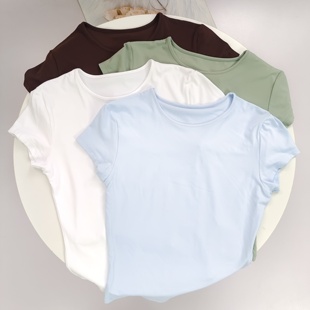 卡戴珊御姐风显瘦休闲运动短袖 收腰弹力透气瑜伽T恤跑步健身上衣