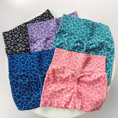 弹力热裤 运动速干瑜伽裤 夏 女紧身高腰跑步短裤 豹纹蜜桃提臀健身裤