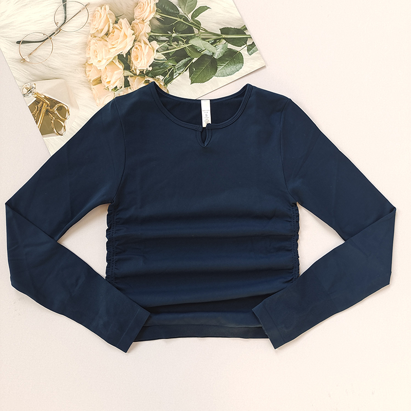 褶皱收腰显瘦运动上衣透气普拉提训练健身服秋冬款跑步瑜伽服女