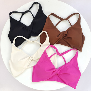 含胸垫露背扭结背心性感欧美运动内衣女防下垂瑜伽普拉提美背女