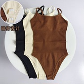 新款 美背上衣瑜伽运动健身服欧美风方领吊带连体衣背心女 辣妹修身