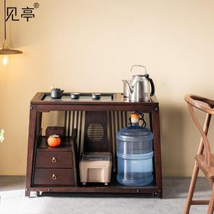烧水壶一体白蜡木边柜 胡桃木可移动藤编餐边原木风家用客厅新中式