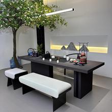 新中式泡茶台桌椅组合现代简约实木茶桌客厅家用黑白原木色茶台