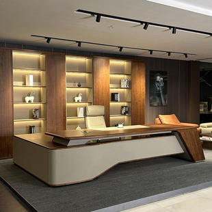 现代简约办公办公室感总经理轻奢桌椅老板桌高级新实木中式组合