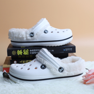 男休闲外穿保暖棉拖防滑居家厚底鞋 女毛毛鞋 两用 加棉秋冬款 洞洞鞋