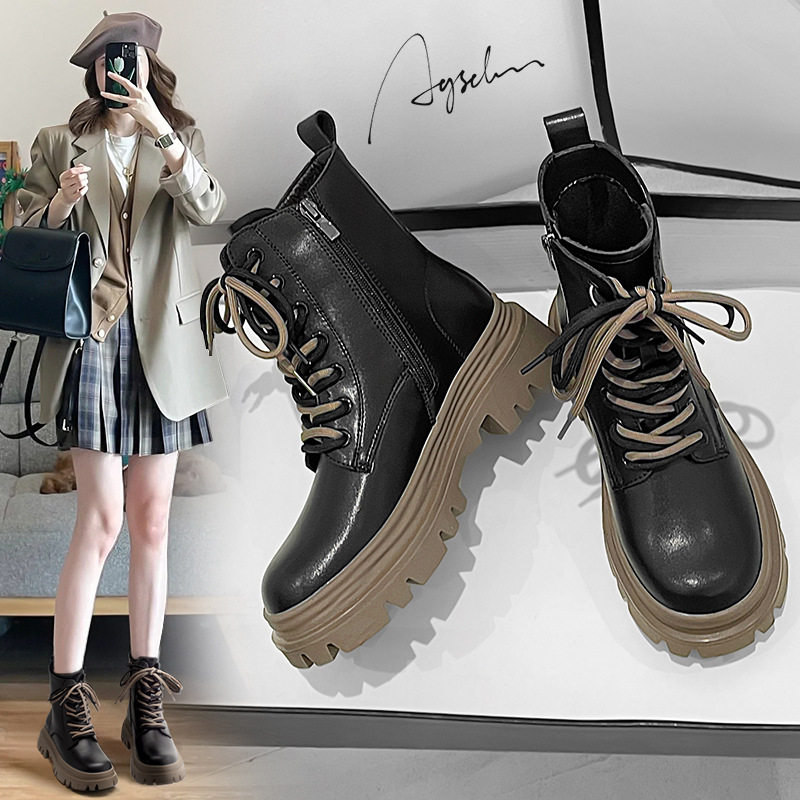 奥古狮登雪地靴女款2023新款冬季加绒加厚靴子秋冬马丁靴厚底短靴