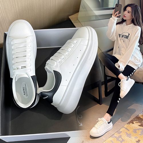 奥古狮登麦真皮坤小白鞋女厚底