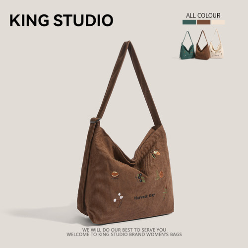 小众复古灯芯绒包学生上课托特包