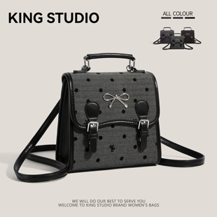 学院风波点双肩包女2025新款潮大学生上课背包休闲百搭单肩斜挎包