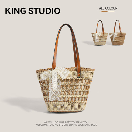 大容量通勤托特包海边度假编织包