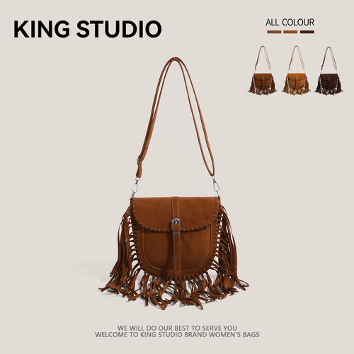 小众流苏包包女复古时尚马鞍包