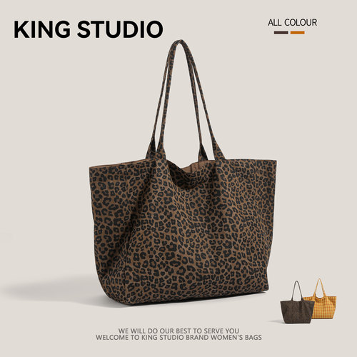 小众豹纹帆布包大容量通勤托特包