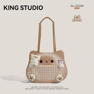 可爱烤面包小猫双肩包包女2025新款潮卡通小众设计百搭单肩托特包