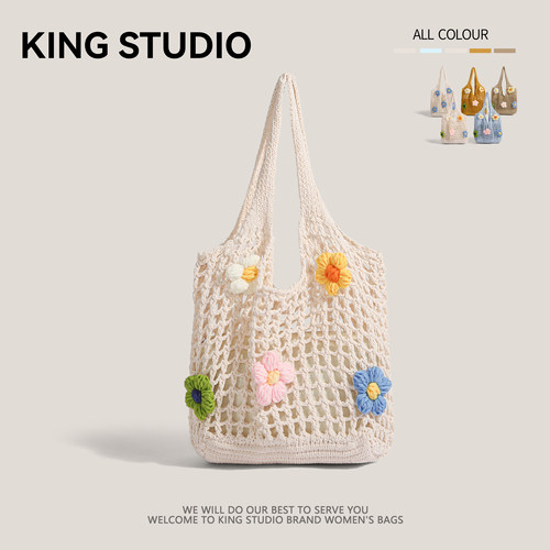夏天编织镂空腋下包包花朵针织包