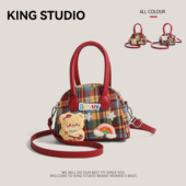 小众格纹手提包包女2025新款 潮可爱小熊斜挎小包少女迷你保龄球包