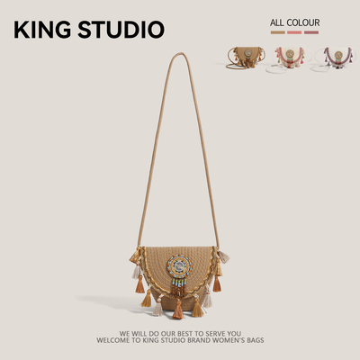 民族风流苏小包女时尚编织水桶包