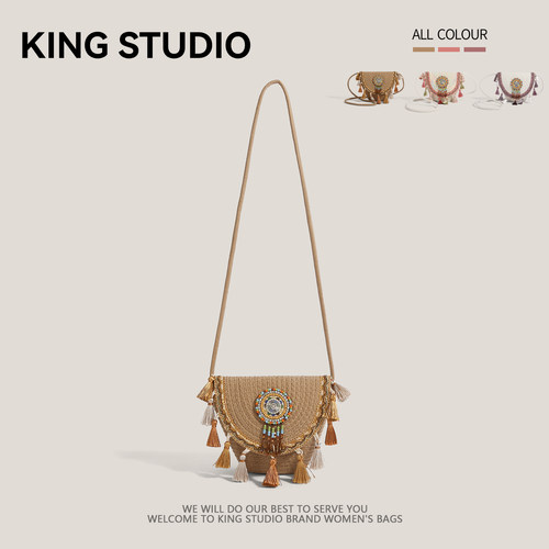 民族风流苏小包女时尚编织水桶包