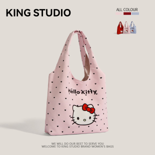 可爱kt猫帆布包女2025新款大容量单肩包学生上课通勤托特包手提包