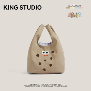 便携百搭便当饭盒收纳包手拎包 可爱卡通饼干帆布手提包女2026新款