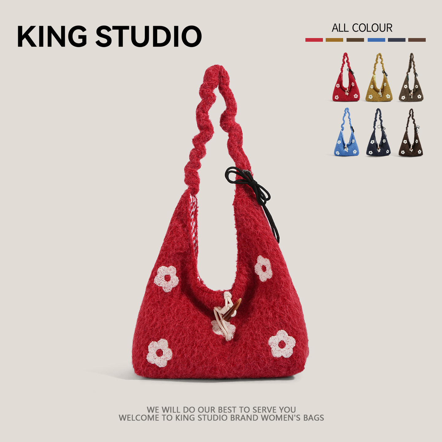 松弛感毛呢包包女2026新款花朵刺绣单肩包休闲大容量斜挎包托特包,箱包皮具/热销女包/男包,通用款女包,淘宝优惠券,粉丝福利购,淘宝优惠卷