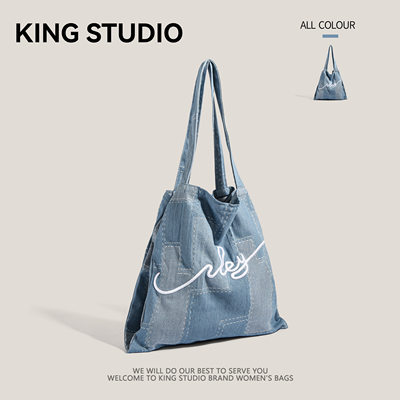 韩国字母托特包大容量牛仔帆布包