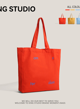 2025新款韩国小众unfold字母印花图案ins风简约棉布单肩包帆布袋