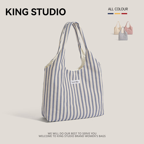 小众条纹帆布包女时尚单肩腋下包