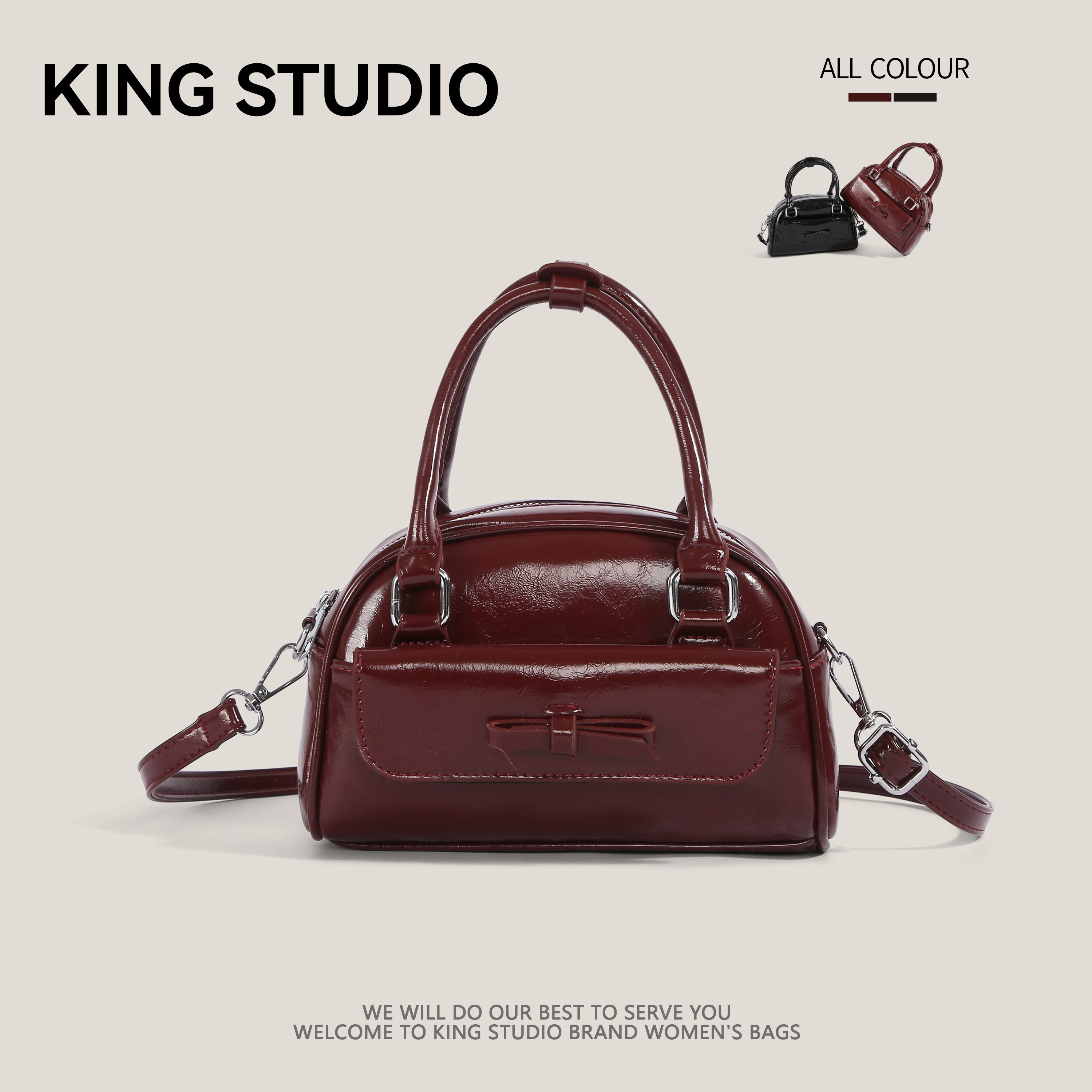 高级感小众红色保龄球包女2026新款时尚百搭手提包休闲单肩斜挎包