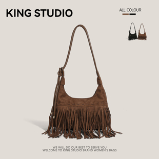 小众麂皮绒腋下包包女2025秋冬新款单肩斜挎包波西米亚复古流苏包