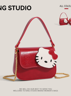 HelloKitty红色手提小方包包女2025新款可爱卡通手机包单肩斜挎包
