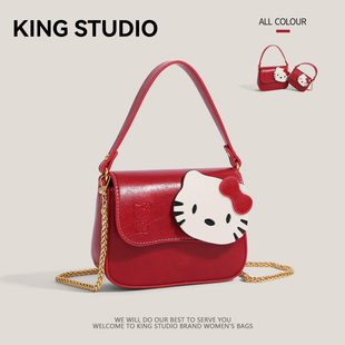 HelloKitty红色手提小方包包女2025新款可爱卡通手机包单肩斜挎包