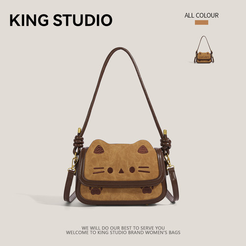 可爱小猫单肩腋下包女卡通小方包