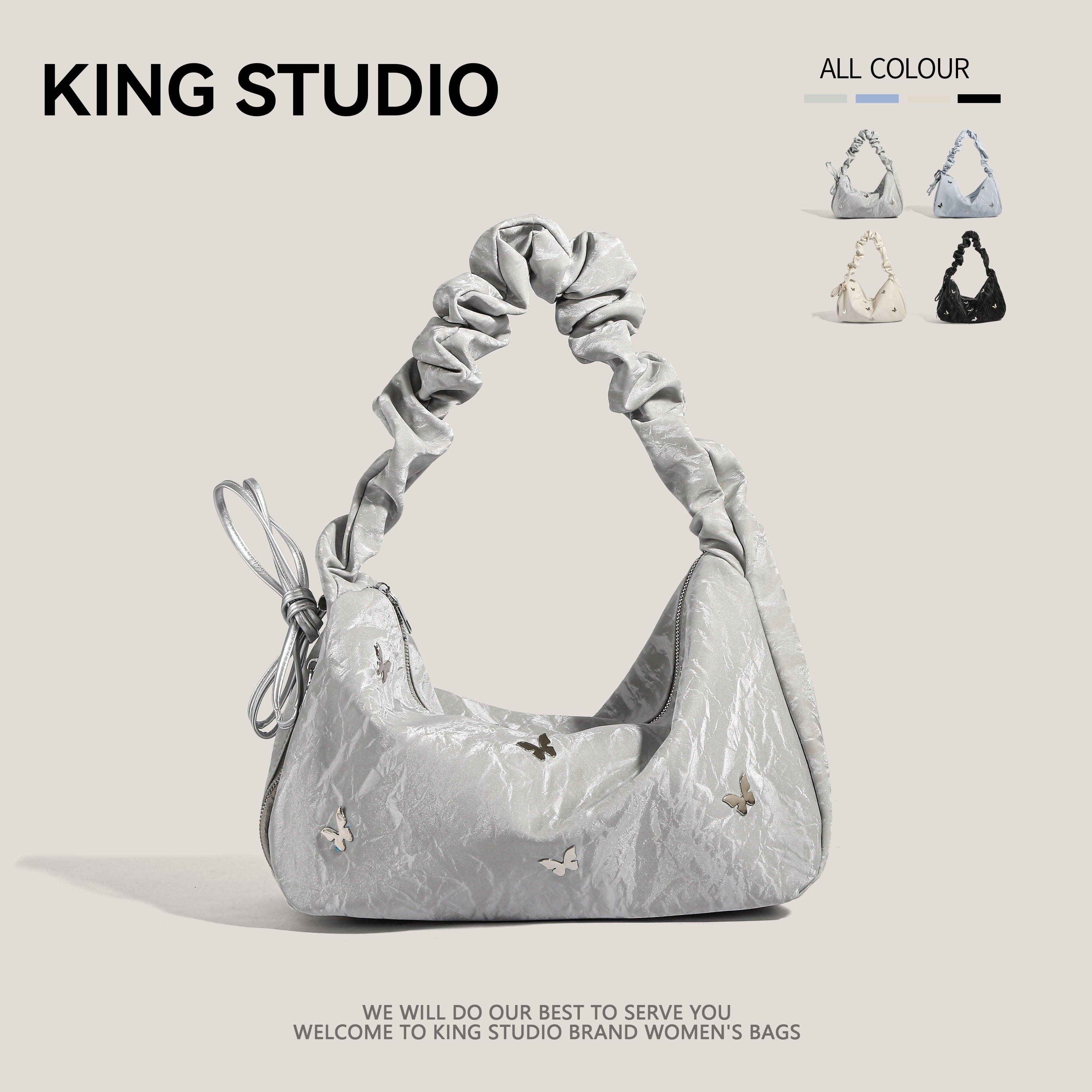 大容量蝴蝶包包女2025新款潮时尚冰川纹饺子包百搭通勤单肩斜挎包