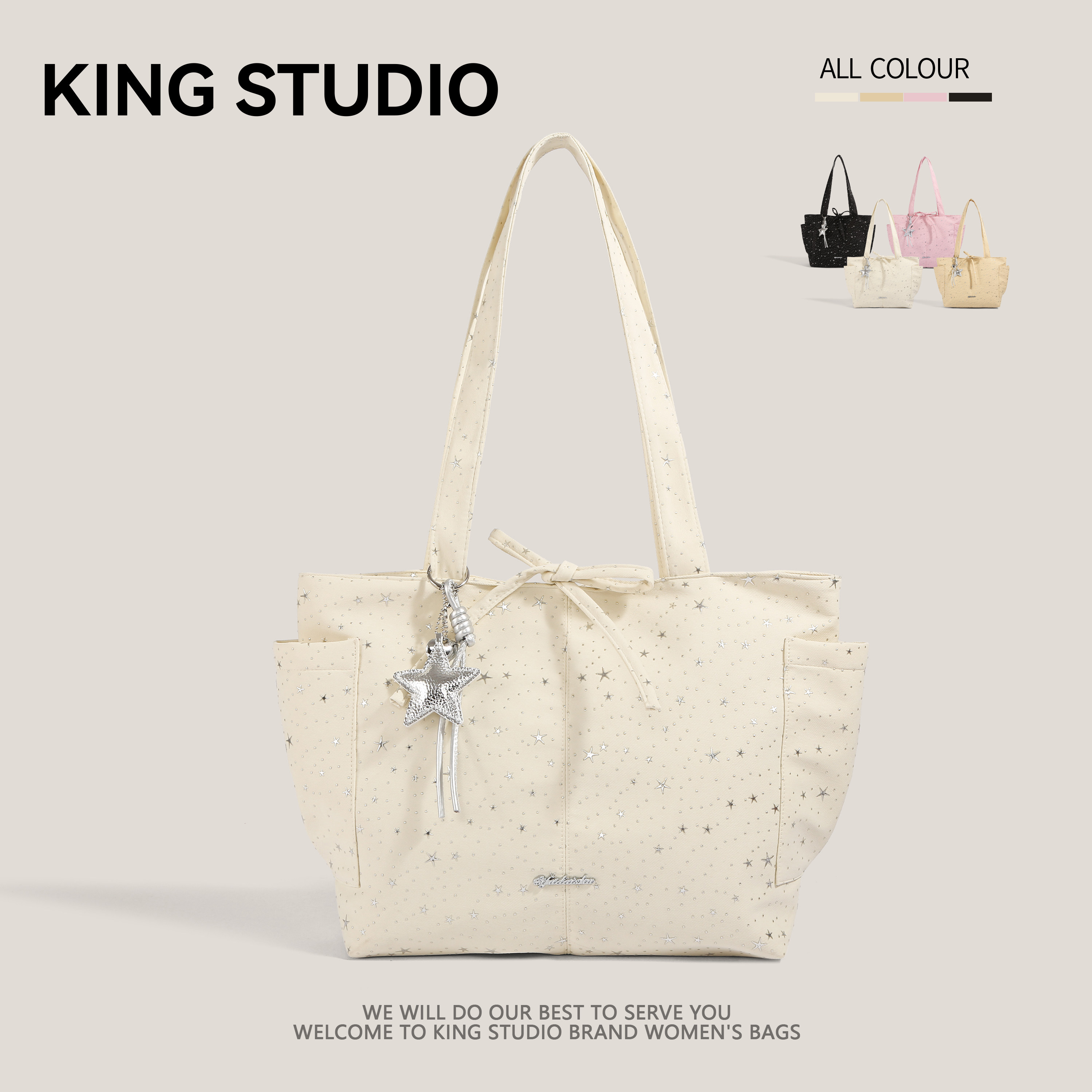 韩系星星印花托特包女2026新款亮片帆布包大容量百搭单肩通勤女包