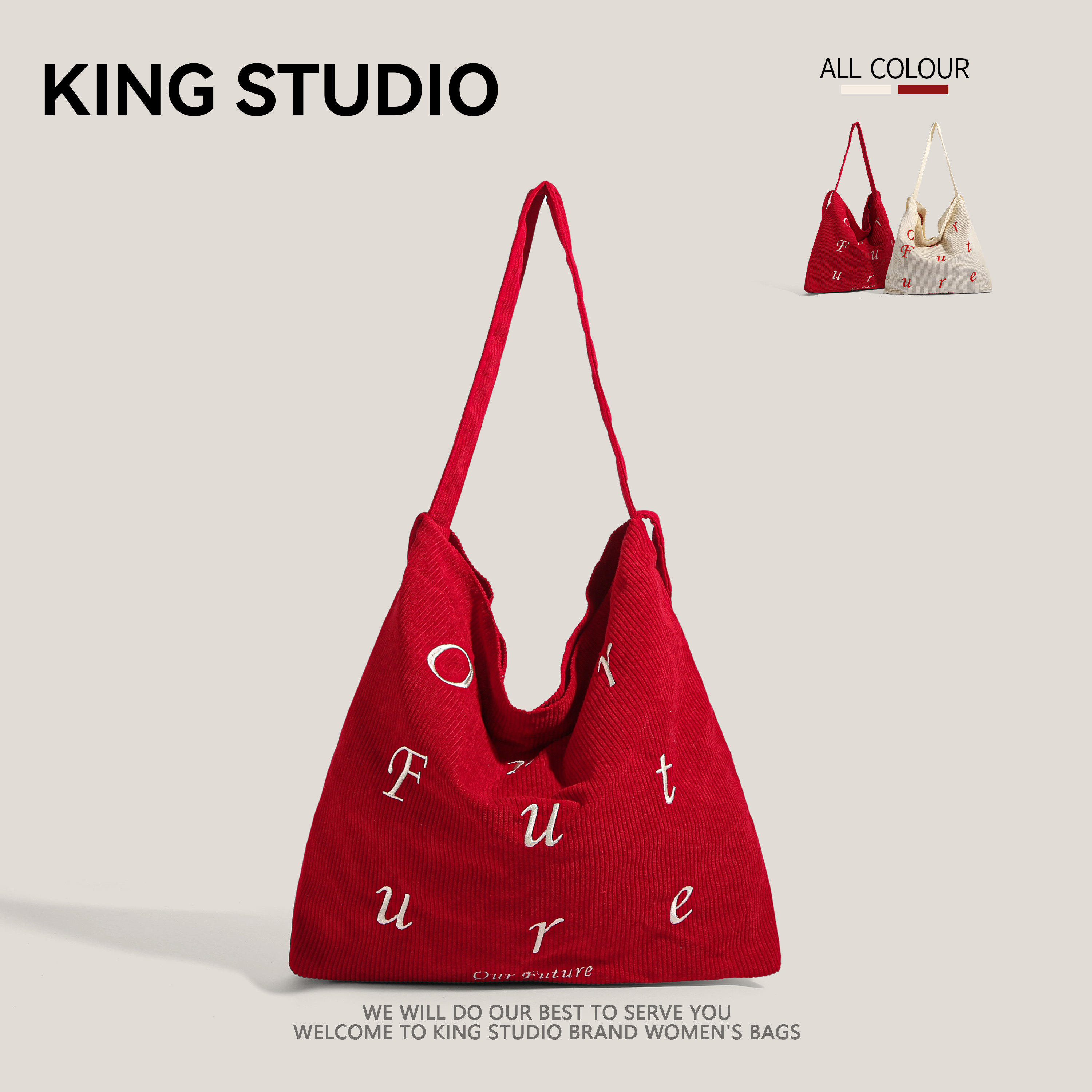 字母灯芯绒包女2025新款潮韩国托特包学生上课大容量通勤购物袋包