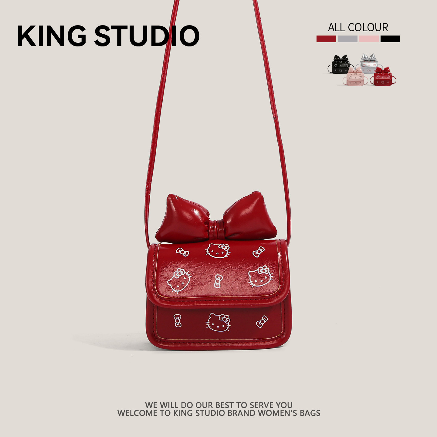 可爱HelloKitty蝴蝶结小方包女2025新款凯蒂猫迷你百搭单肩斜挎包