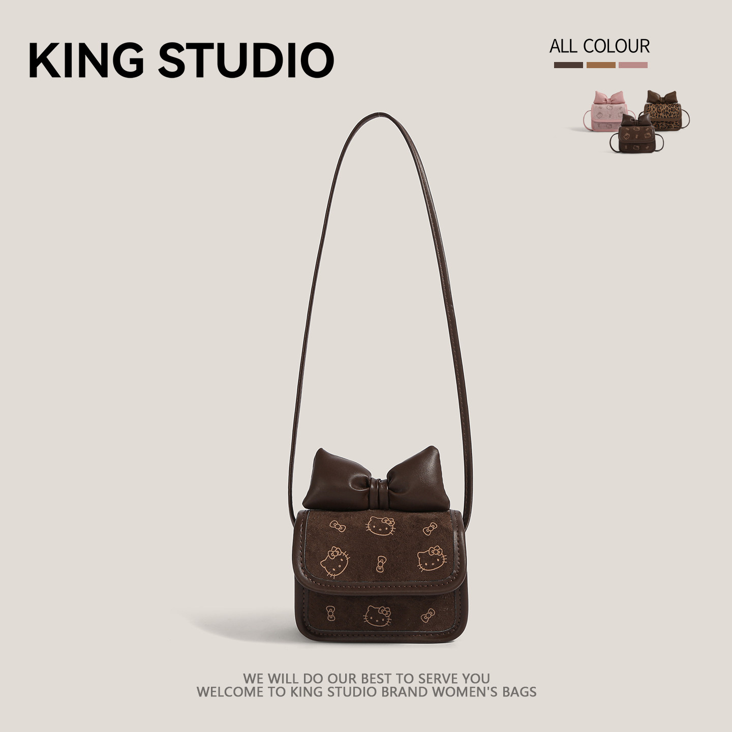 可爱hellokitty蝴蝶结小方包女2025新款卡通凯蒂猫百搭单肩斜挎包